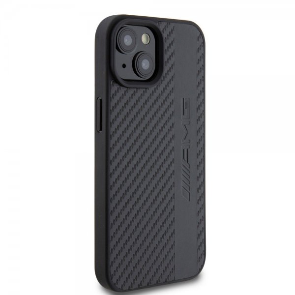 Mercedes Benz iPhone 15 Kuori Carbon Effect Leather Stripe AMG Musta