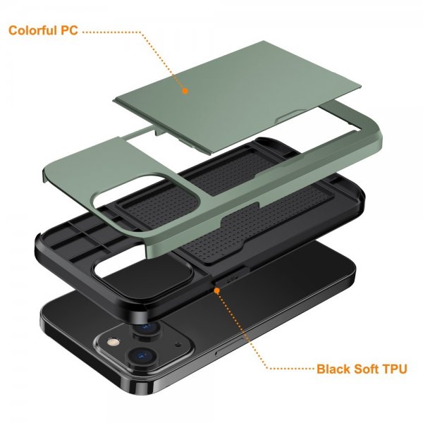 iPhone 15 -suojakuori korttilokerolla, vihreä