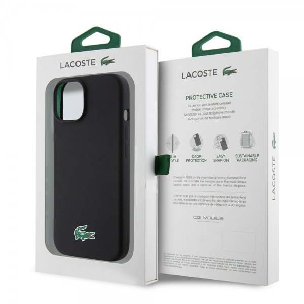 Lacoste iPhone 15 -kuori Croc Logo MagSafe Musta