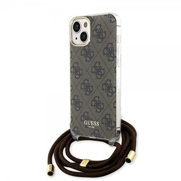 Guess iPhone 15 Kuoret Crossbody Cord Ruskea