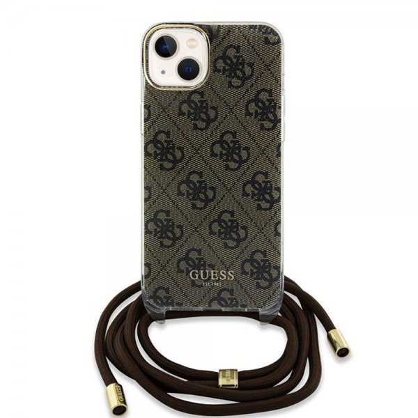 Guess iPhone 15 Kuoret Crossbody Cord Ruskea