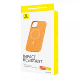 Baseus iPhone 15 -kuori, Faux Leather Series MagSafe, oranssi