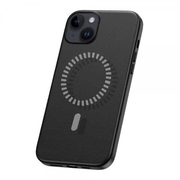 Baseus iPhone 15 -kuori, Fauxther Series MagSafe, musta