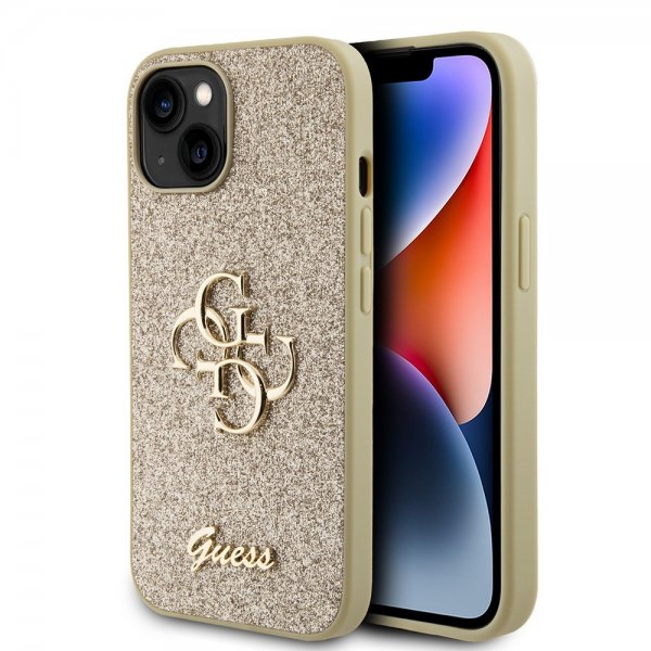 Guess iPhone 15 Kuoret Fixed Glitter Kulta