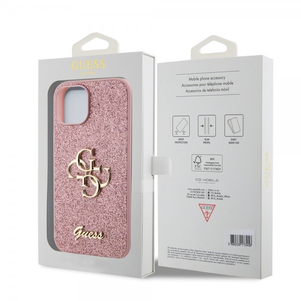 Guess iPhone 15 Kuoret Fixed Glitter Vaaleanpunainen