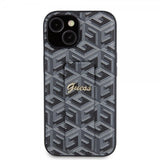 Guess iPhone 15 Kuoret G Cube Grip Stand Musta