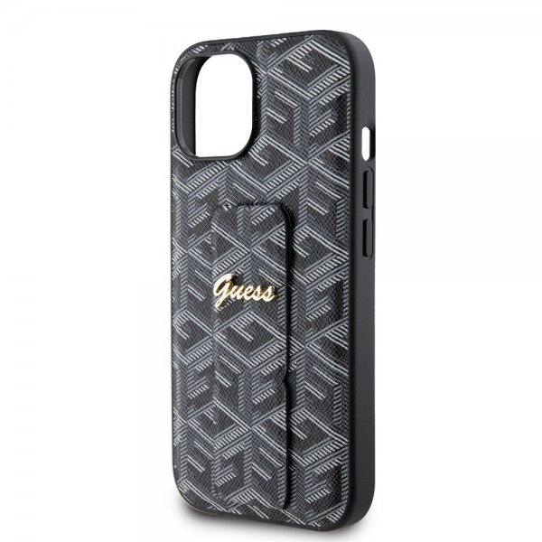 Guess iPhone 15 Kuoret G Cube Grip Stand Musta