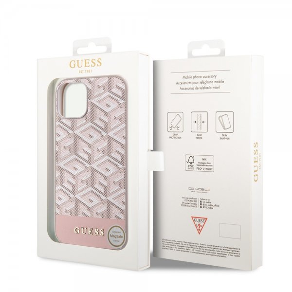 Guess iPhone 15 Kuoret G Cube MagSafe Vaaleanpunainen