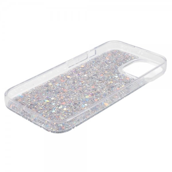 iPhone 15 -kuori, hopeiset glitterpaljetit
