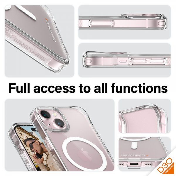 PanzerGlass iPhone 15 -suojakuori HardCase MagSafe D3O Läpinäkyvä
