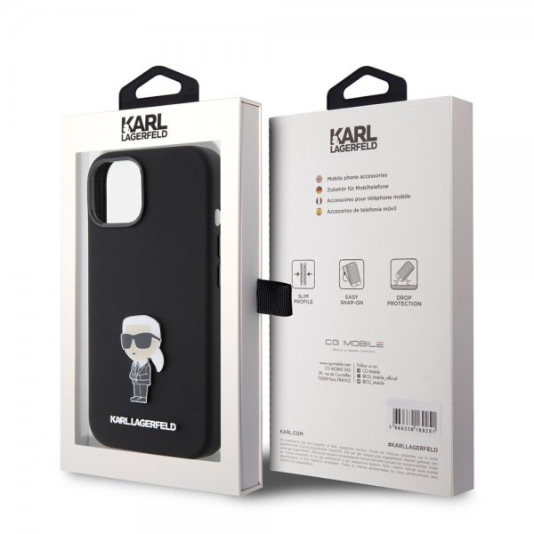 Karl Lagerfeld iPhone 15 -kuori Ikonik Metal Pin Musta