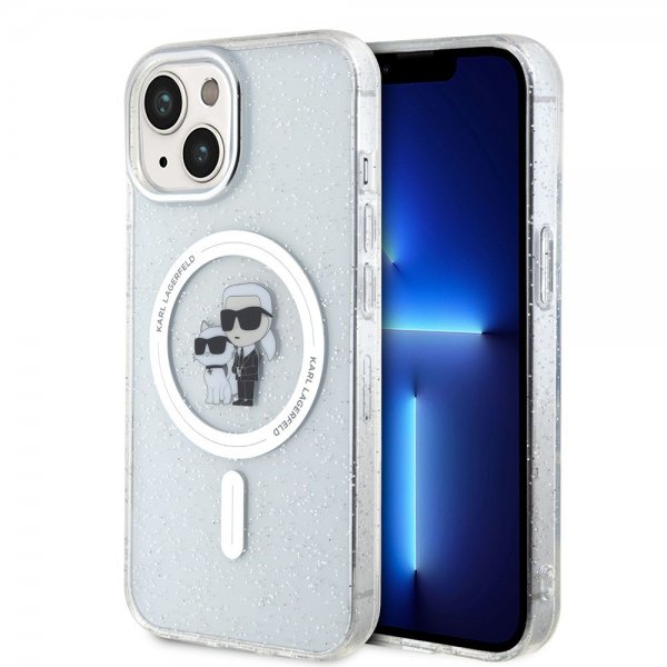Karl Lagerfeld iPhone 15 Kuori Karl & Choupette Glitter MagSafe Läpinäkyvä