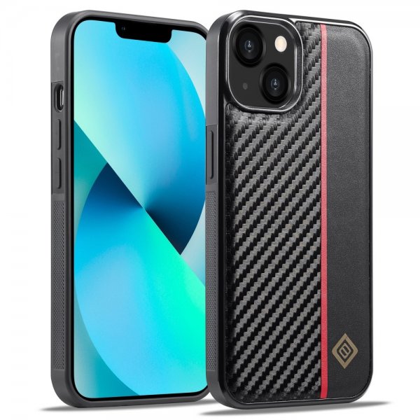 Lc.Imeeke iPhone 15 Kuoret Hiilikuitukuvio Punainen Raita Musta