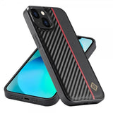 Lc.Imeeke iPhone 15 Kuoret Hiilikuitukuvio Punainen Raita Musta