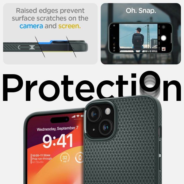 Spigen iPhone 15 -kuori Liquid Air Abyss Green