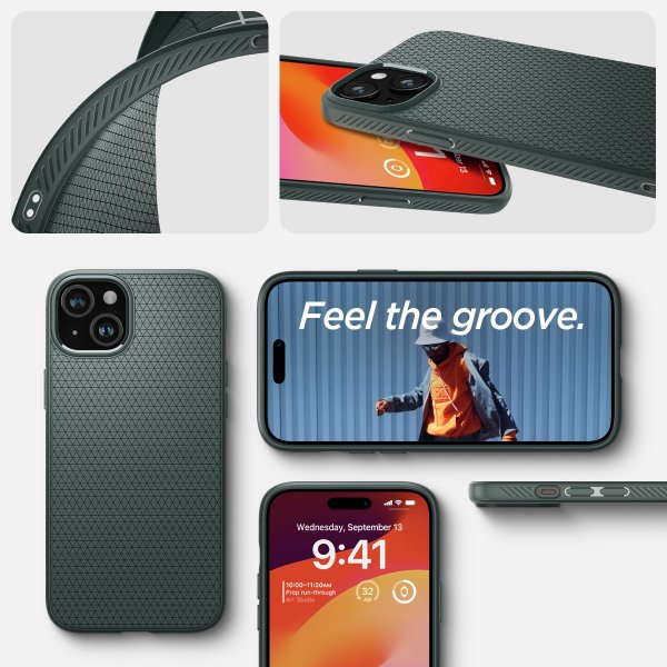 Spigen iPhone 15 -kuori Liquid Air Abyss Green