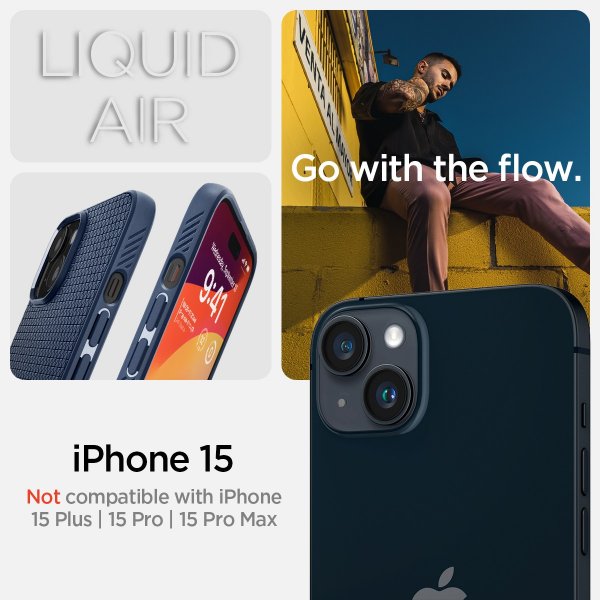 Spigen iPhone 15 -kuori Liquid Air Navy Blue