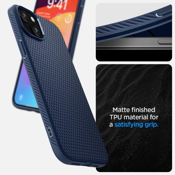 Spigen iPhone 15 -kuori Liquid Air Navy Blue