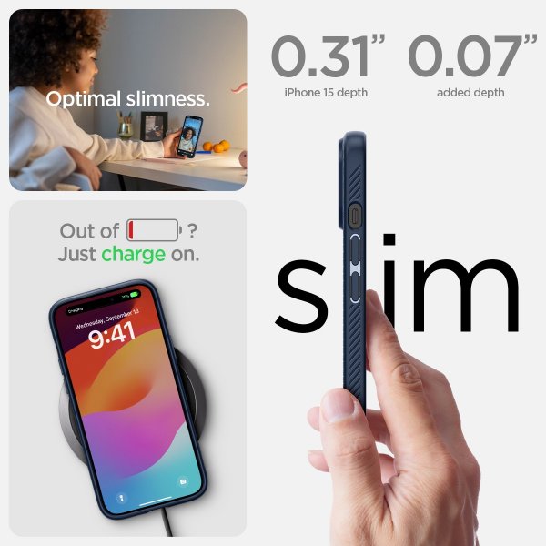 Spigen iPhone 15 -kuori Liquid Air Navy Blue