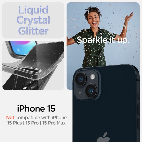 Spigen iPhone 15 -kuori Liquid Crystal Glitter Crystal Quartz