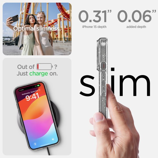 Spigen iPhone 15 -kuori Liquid Crystal Glitter Crystal Quartz