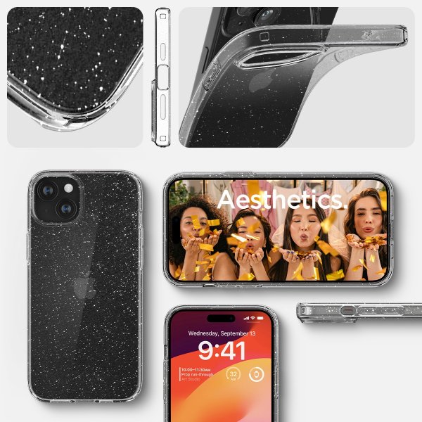 Spigen iPhone 15 -kuori Liquid Crystal Glitter Crystal Quartz
