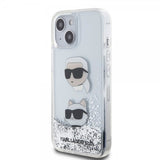 Karl Lagerfeld iPhone 15 -kuori Liquid Glitter Karl & Choupette Silver