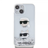 Karl Lagerfeld iPhone 15 -kuori Liquid Glitter Karl & Choupette Silver