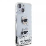 Karl Lagerfeld iPhone 15 -kuori Liquid Glitter Karl & Choupette Silver