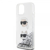Karl Lagerfeld iPhone 15 -kuori Liquid Glitter Karl & Choupette Silver