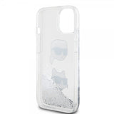 Karl Lagerfeld iPhone 15 -kuori Liquid Glitter Karl & Choupette Silver