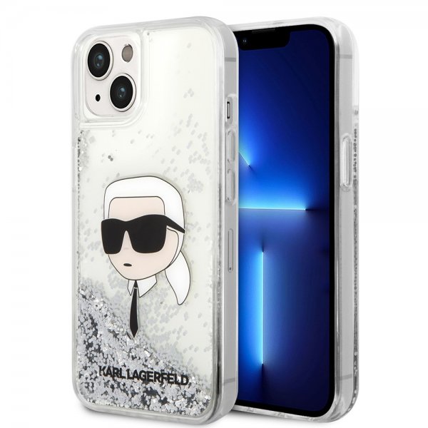 Karl Lagerfeld iPhone 15 Suojakuori Liquid Glitter NFT Karl Silver