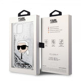 Karl Lagerfeld iPhone 15 Suojakuori Liquid Glitter NFT Karl Silver