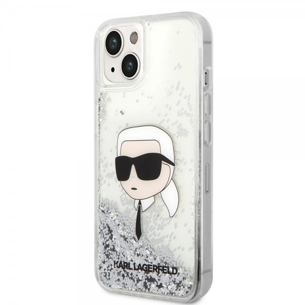 Karl Lagerfeld iPhone 15 Suojakuori Liquid Glitter NFT Karl Silver