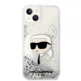 Karl Lagerfeld iPhone 15 Suojakuori Liquid Glitter NFT Karl Silver