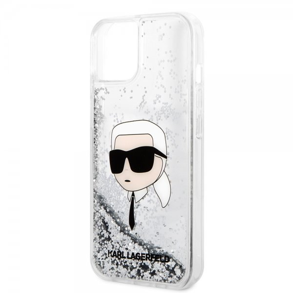 Karl Lagerfeld iPhone 15 Suojakuori Liquid Glitter NFT Karl Silver