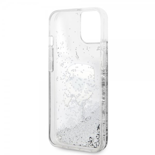 Karl Lagerfeld iPhone 15 Suojakuori Liquid Glitter NFT Karl Silver