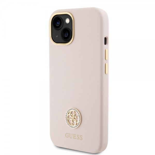 Guess iPhone 15 Kuoret Liquid Silicone Metal Logo Pinkki