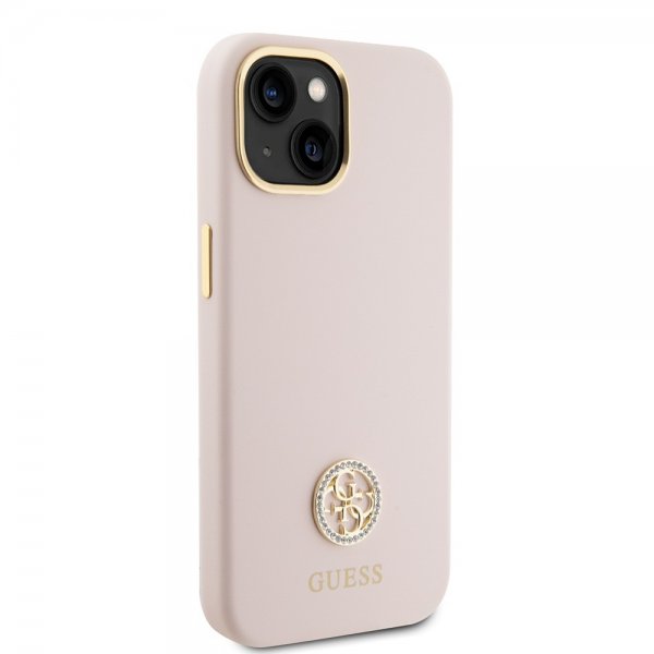 Guess iPhone 15 Kuoret Liquid Silicone Metal Logo Pinkki