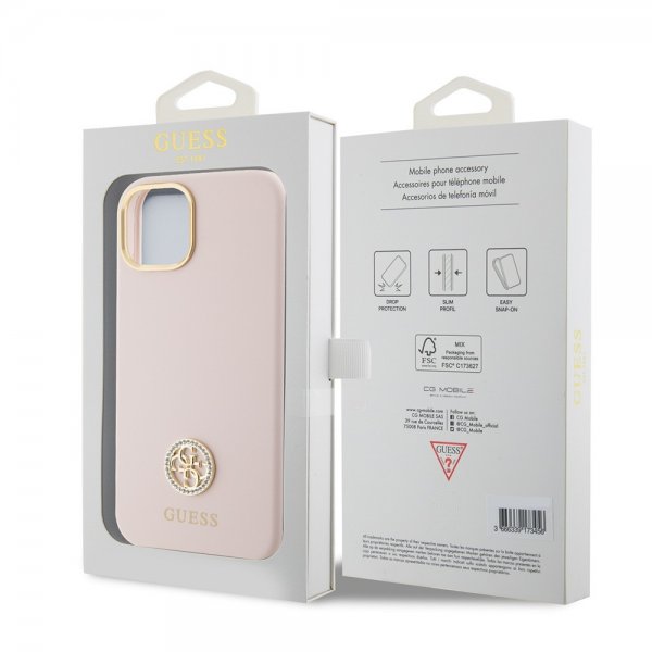 Guess iPhone 15 Kuoret Liquid Silicone Metal Logo Pinkki