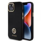 Guess iPhone 15 Kuoret Liquid Silicone Metal Logo Musta
