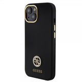 Guess iPhone 15 Kuoret Liquid Silicone Metal Logo Musta
