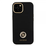 Guess iPhone 15 Kuoret Liquid Silicone Metal Logo Musta