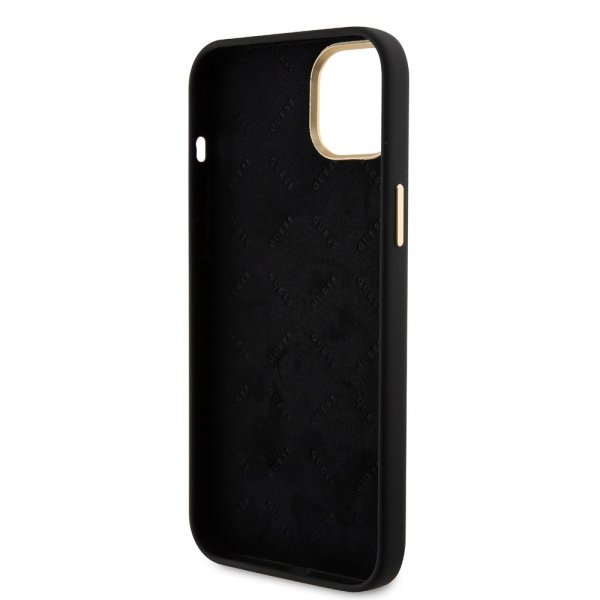 Guess iPhone 15 Kuoret Liquid Silicone Metal Logo Musta