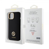 Guess iPhone 15 Kuoret Liquid Silicone Metal Logo Musta