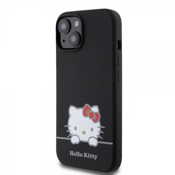 Hello Kitty iPhone 15 Kuori Liquid Silicone Musta