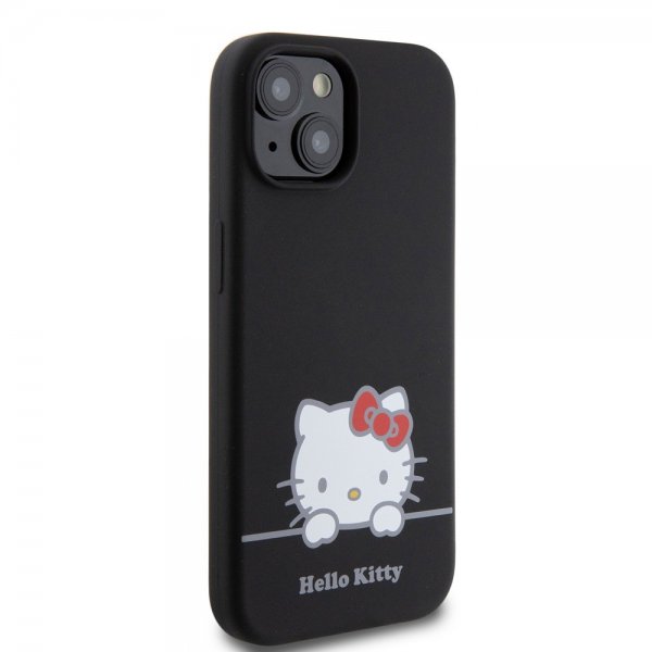 Hello Kitty iPhone 15 Kuori Liquid Silicone Musta