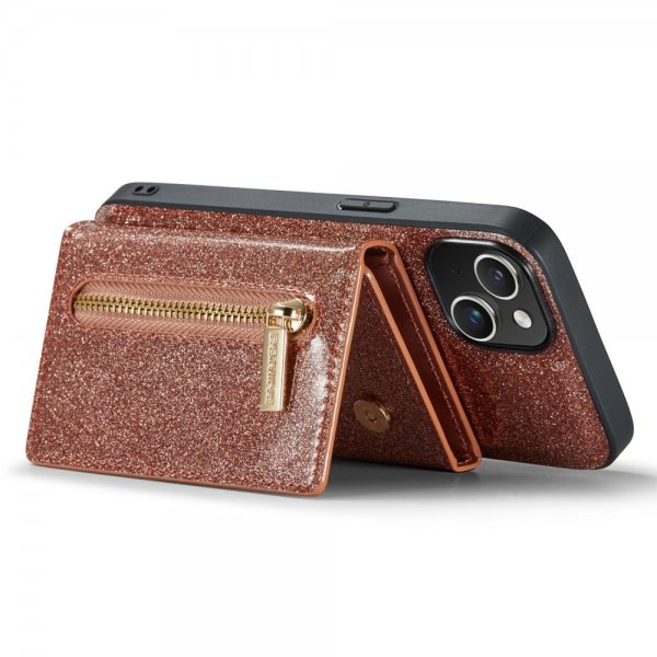 Dg.Ming iPhone 15 -kuoret, M3 Series, irrotettava korttikotelo, glitter ruusukulta