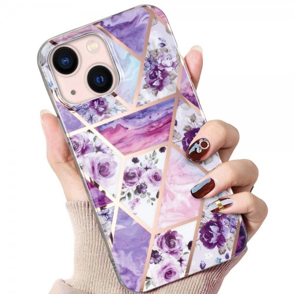 iPhone 15 Kuori Marmorikuvio Kukkia Liila