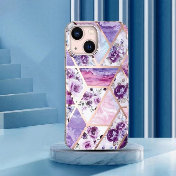 iPhone 15 Kuori Marmorikuvio Kukkia Liila